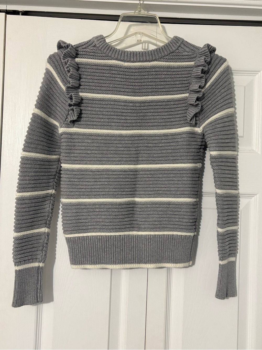 Banana Republic Women's Striped Ruffle Shoulder Knit Sweater - Picture 4 of 5